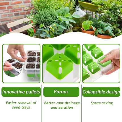 Palwin 2 Pcs Silicone Seedling Trays, 24 Cell Reusable Seedling Tray, Indoor Greenhouse Seedling Box with Silicone Bottom, Mini Greenhouse Seedling Set with Plant Labels for Plants, Green