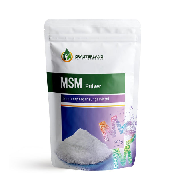 Kräuterland MSM Powder (Methylsulfonylmethane) 500g - high dosage, pure organic sulfur - natural, vegan - premium quality without additives