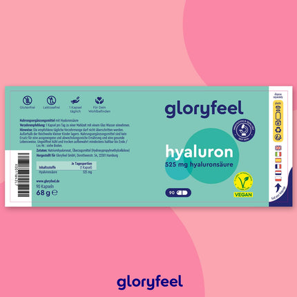 Hyaluron Capsules High Dose - 525mg Hyaluronic Acid per Capsule - 500-700 kDa - 90 Vegan Capsules - Laboratory tested, made in Germany without additives