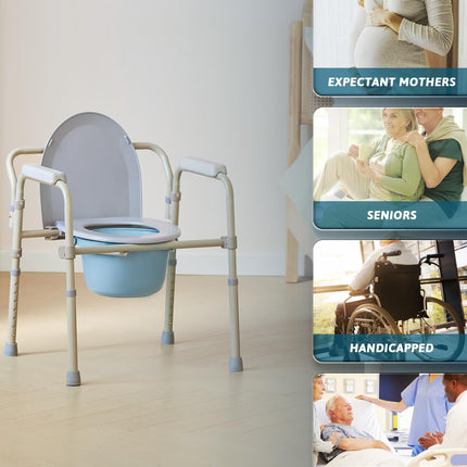 CO-Z Commode Chair for Seniors 135kg Foldable Commode Chair with Armrest Hygienic Commode Chair Toilet Aid WC Chair Height Adjustable Chair for Toilet with Removable Bucket