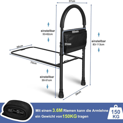 FIVMEN Standing Aid Bed Bed Rail for Seniors Height Adjustable Grab Bars Bed Entry Aid Bed Guard Rail Metal for Pregnant Women and Disabled People up to 150kg