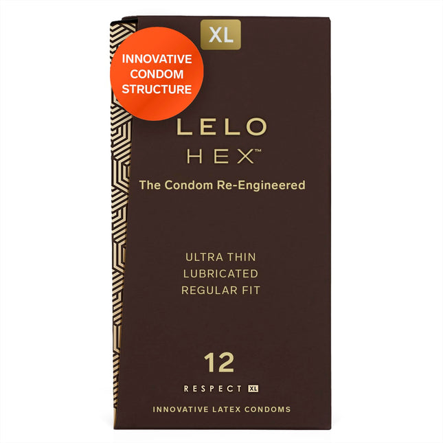 LELO HEX Respect XL, Extra Large Condoms with Greater Strength, Thin but Strong Latex Condom, 58 mm in Diameter (12-Pack)