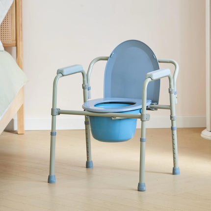 CO-Z Commode Chair for Seniors 135kg Foldable Commode Chair with Armrest Hygienic Commode Chair Toilet Aid WC Chair Height Adjustable Chair for Toilet with Removable Bucket