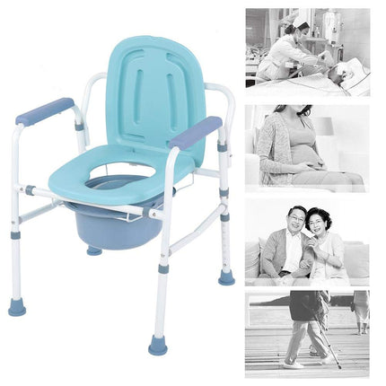 Commode chair Folding toilet seat Ergonomic seat with armrests Shower chair with bucket Bedside table Commode chair with toilet arm and non-slip foot base, ideal for elderly disabled people