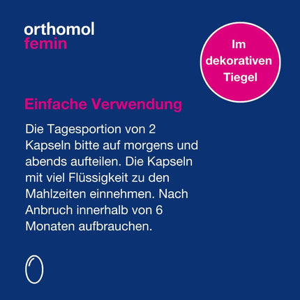 Orthomol Femin - Micronutrients for women during menopause - with biotin, selenium, zinc, evening primrose oil, coenzyme Q10, 90 daily servings