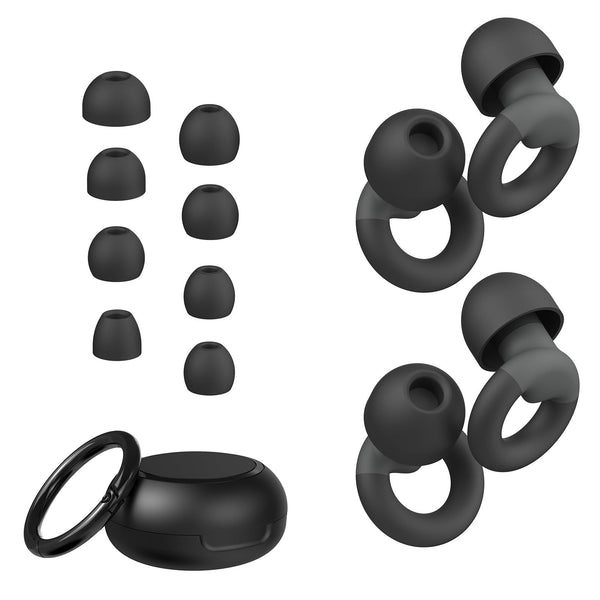 JUSTRVN Earplugs for Sleeping, 2 Pairs Reusable Noise Reduction Earplugs 25dB-30dB with 8 Eartips, Soft Hearing Protection Plugs for Concerts, Noise Sensitivity, Studying and Working