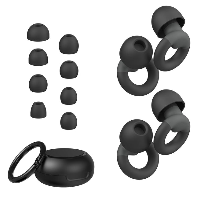 JUSTRVN Earplugs for Sleeping, 2 Pairs Reusable Noise Reduction Earplugs 25dB-30dB with 8 Eartips, Soft Hearing Protection Plugs for Concerts, Noise Sensitivity, Studying and Working