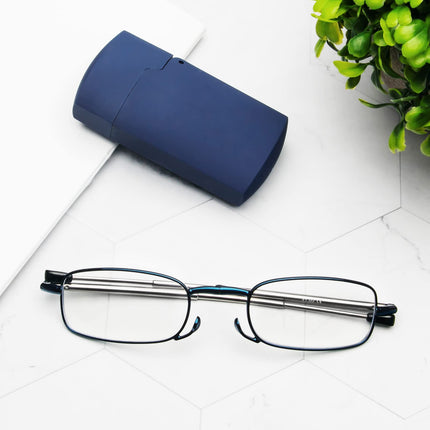 KoKoBin Foldable 2 Pack Reading Glasses Made of Stainless Steel Mini Anti-Blue Vision Aid for Men and Women Reading Aid with Hard Case 2.0