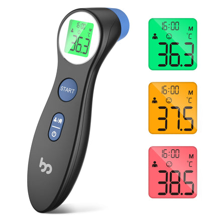 Fever thermometer for babies, children and adults, contactless forehead thermometer infrared thermometer with instant accurate reading, fever alarm, black