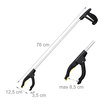 Relaxdays Universal Grabber, Garbage Grabber, Arm Extension, Reaching Aid for Seniors, Aluminum, 76 cm, Silver/Black