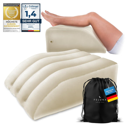 Ergonomic wedge pillow for sleeping, inflatable orthopedic leg elevation for relief of leg and back pain, leg support pillow for knee, foot and ankle after surgery (Beige)