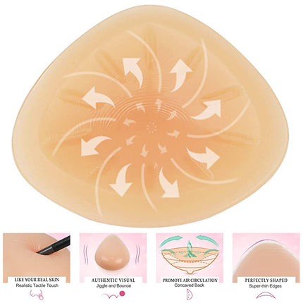 DFGGE Self-adhesive Triangle Breast Prosthesis Cup AA- F Silicone Breast Forms 200-1200G Reusable Fake Breast For Crossdresser Transgender Mastectomy, Nude, B~cup（400g/pair）