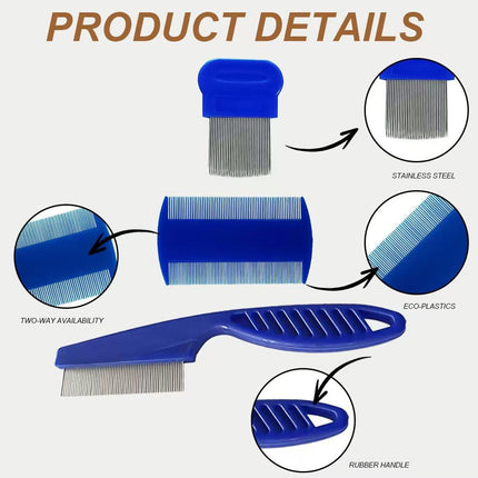 Lice comb, 3 pieces flea comb, lice comb, metal teeth lice comb, plastic double-sided nit comb