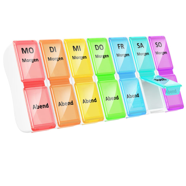 Zawuodar Pill Box 7 Days 2 Compartments, Small Pill Box Morning Evening 14 Compartments Removable Weekly Medication Dispenser Pill Box