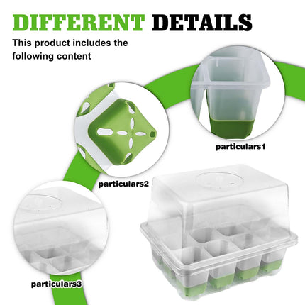 Leikurvo Indoor Greenhouse Seedling Box, Reusable Seedling Tray with 12 Planting Holes and Raised Lid Mini Greenhouse Seedling Trays for Plants, Herbs, Flowers, Vegetables and Fruits