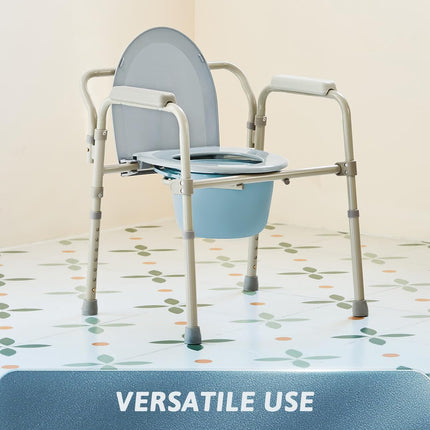 CO-Z Commode Chair for Seniors 135kg Foldable Commode Chair with Armrest Hygienic Commode Chair Toilet Aid WC Chair Height Adjustable Chair for Toilet with Removable Bucket