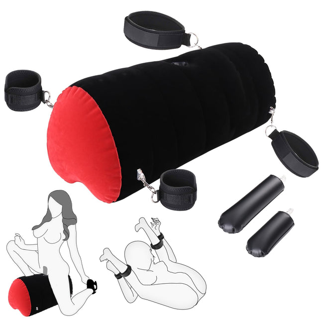 Sex Position Pillow, Dildo Holder with Adjustable Wrist and Thigh Restraints, Sex Bondage Set, Bedroom Sex Furniture – Sex Body Positioner for Couples (red-black)