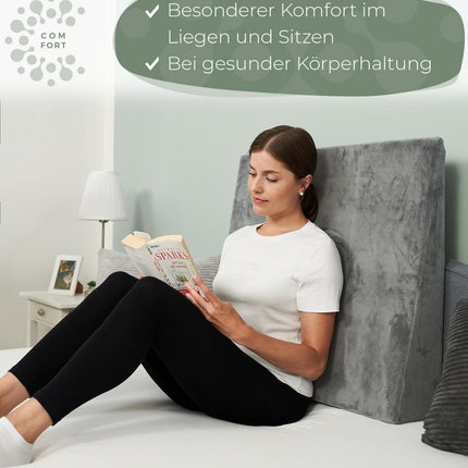 Wedge pillows for bed and couch, mattress wedge, reflux pillow [with 2 lying zones], reading pillows for sleep elevation, back cushions as headboards, bed raisers, back support pillows, leg pillows or vein pillows