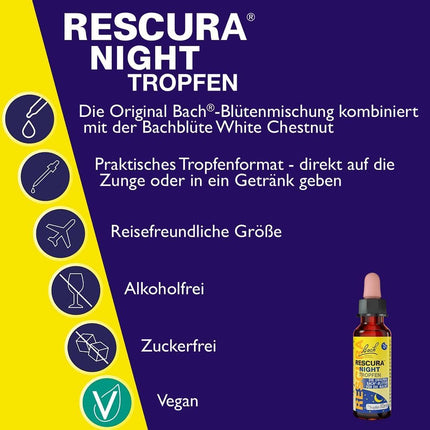 Original Bach RESCURA NIGHT drops alcohol-free: (formerly Rescue) Bach flower mixture + White Chestnut, 20ml