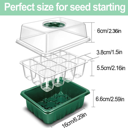 TOYPOPOR 12 Pack Indoor Greenhouse Propagator, 144 Mini Greenhouse Propagation Set with Raised Lid, Reusable Propagation Tray, Seedling Starter Trays for Seedlings - Green