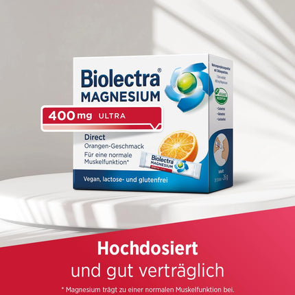 Biolectra Magnesium 400 mg Direct Sticks Orange, 60 pieces: For normal muscle function in cases of increased need, Magnesium Direct Sticks, high dosage