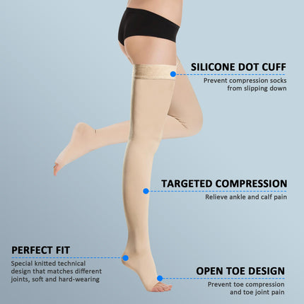 BellaAchtung Medical Compression Stockings Women &amp; Men 20-30 mmHg Graduated Support, Thigh Support Stockings, Edema Compression Socks Without Foot with Silicone Band