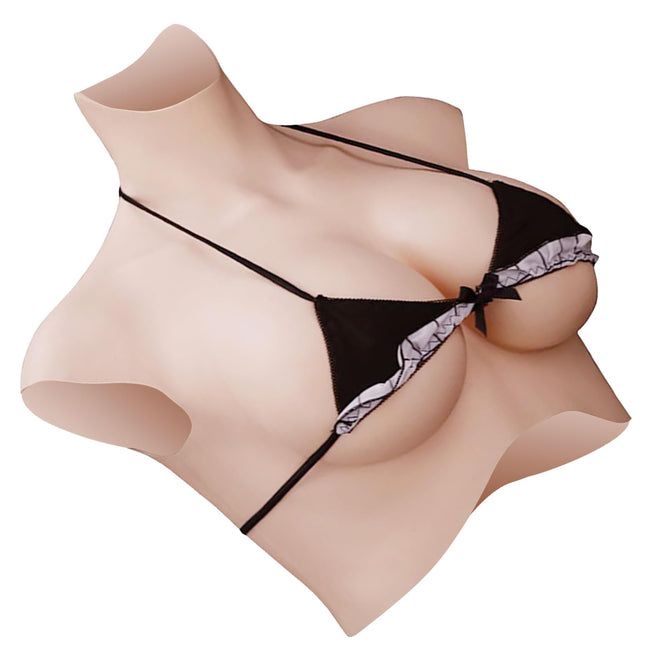 MOTLEYBEAN 7th Generation Fake Boobs Oil-Free Silicone Breast CD ECup Silicone False Breast Breast Plate for Crossdresser Transgender Cosplay (S-Ivory White, D-Cup Silicone Filling)