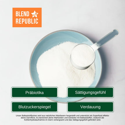 BLEND REPUBLIC® Darmwohl Fiber Powder for Essential Bacteria Strains - Probiotics Prebiotic Powder - Intestinal Flora Building Vegan, 300g
