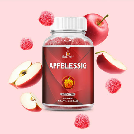 BeLive Apple Cider Vinegar Gummies - 60 pieces, sugar-free, support detoxification, cleansing, and digestion. Delicious, vegan, keto-friendly, non-GMO, and gluten-free.