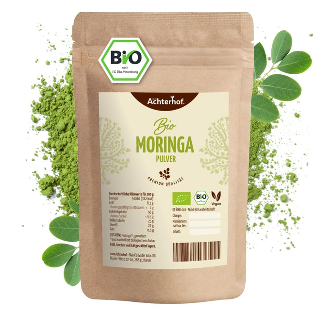 Organic Moringa Powder 500g | aromatic, pleasant, slightly spicy flavor | 100% genuine Moringa Oleifera leaf powder | from certified organic cultivation | from Achterhof