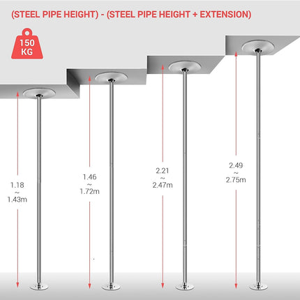TLGREEN Pole Dance Pole, 45 mm diameter pole dance pole made of stainless steel, height adjustable from 2.35 to 2.74 m, portable and removable table dance strip pole with static and spinning function