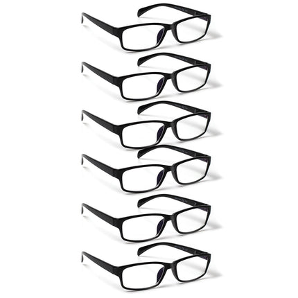 COJWIS Reading Glasses 6 Pack Men and Women Quality Spring Hinge Blue Light Filter Reader Glasses (6 Black, 2.00)