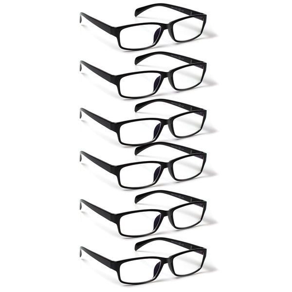 COJWIS Reading Glasses 6 Pack Men and Women Quality Spring Hinge Blue Light Filter Reader Glasses (6 Black, 2.00)