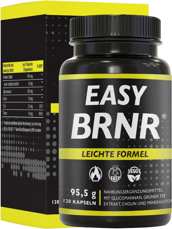 BRNR EASY BRNR Light Formula 5-in-1, Metabolism Treatment with Choline, Blood Sugar Level Formula with Chromium, Fiber Glucomannan, Green Tea Extract, 120 Capsules