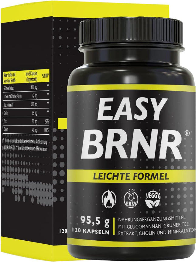 BRNR EASY BRNR Light Formula 5-in-1, Metabolism Treatment with Choline, Blood Sugar Level Formula with Chromium, Fiber Glucomannan, Green Tea Extract, 120 Capsules