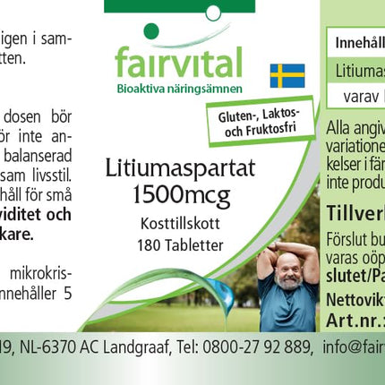 Fairvital | Lithium Aspartate 1500μg - 180 Tablets - Organically bound lithium - Highly bioavailable - Quality-tested and high-dose - 100% vegan - Made in Germany