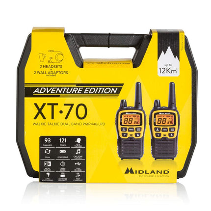 Midland XT70 Adventure PMR Walkie Talkie Case Set, 2x radios with up to 12 km range, with LCD display and micro-USB charging socket, for children and outdoor use