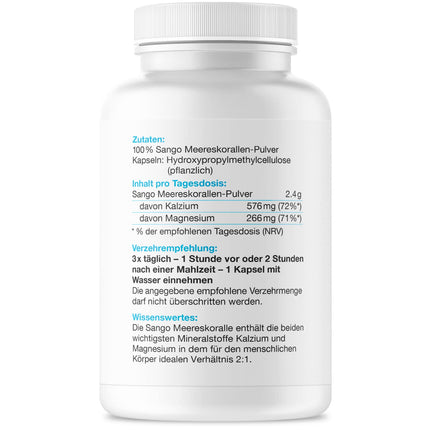 Sango Sea Coral Capsules - 180 Capsules - Calcium &amp; Magnesium in an optimal 2:1 ratio - High-dose Sango sea coral and vegan - No additives
