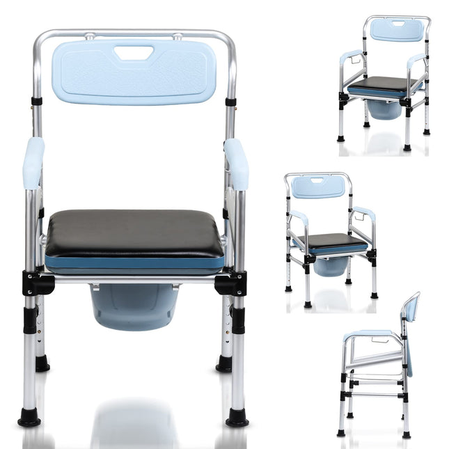 Jopassy Commode Chair, Commode Chair for Seniors with Armrest and Backrest, Height-Adjustable Shower Stool with Toilet Bucket for the Elderly, Children and Pregnant Women (Load Capacity up to 160 kg)