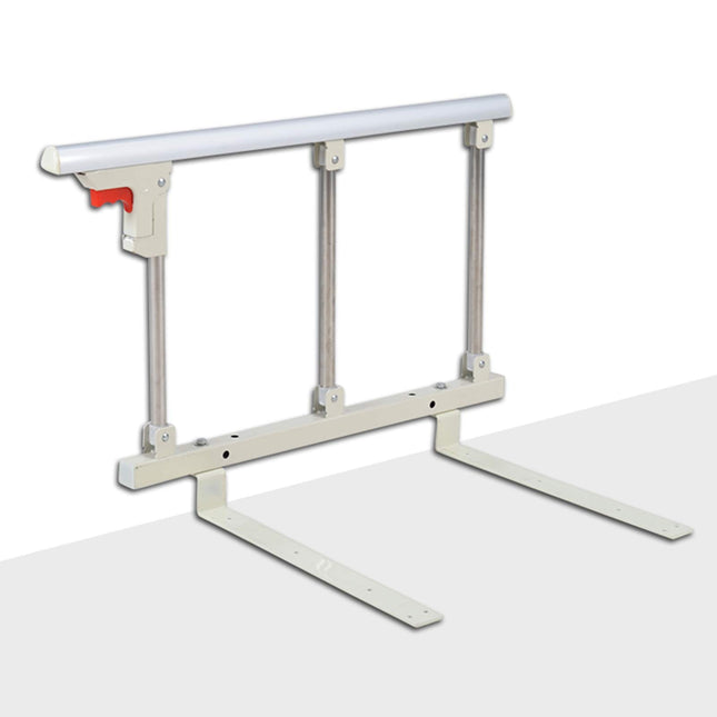 Foldable Bed Rail Safety Side Guard for Elderly, Adult Assist Handle Guard Rail, Handicap Bed Railing, Hospital Metal Handle Bumper, Fall Protection (White)