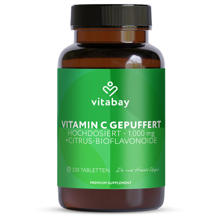 Vitabay Vitamin C High Dose 1000mg - 250 Vegan Time Released Tablets Vitamin C Buffered - Vit C with Citrus Bioflavonoids - Vitamin C with Delayed Release - Laboratory Tested