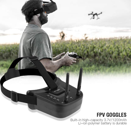 School Time FPV Drone Goggles, Portable Low Power FPV Goggles with Auto-Search 480 * 320 Display 5.8g Built-in 3.7V 1200mAh Battery for Model Airplane Parts Outdoor Use