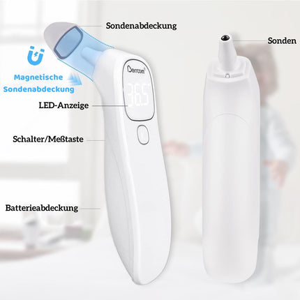 Berrcom Fever Thermometer Contactless Forehead and Ear Thermometer Digital Medical Thermometer Infrared Forehead Thermometer for Baby, Adult with Fever Alarm, Instant Reading