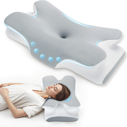 Untimaty Neck Pillow - Orthopedic Memory Foam Pillow, Ergonomic Pillow for Neck Pain Relief for Side, Back, and Stomach Sleepers with Ice Silk Cover (Gray)