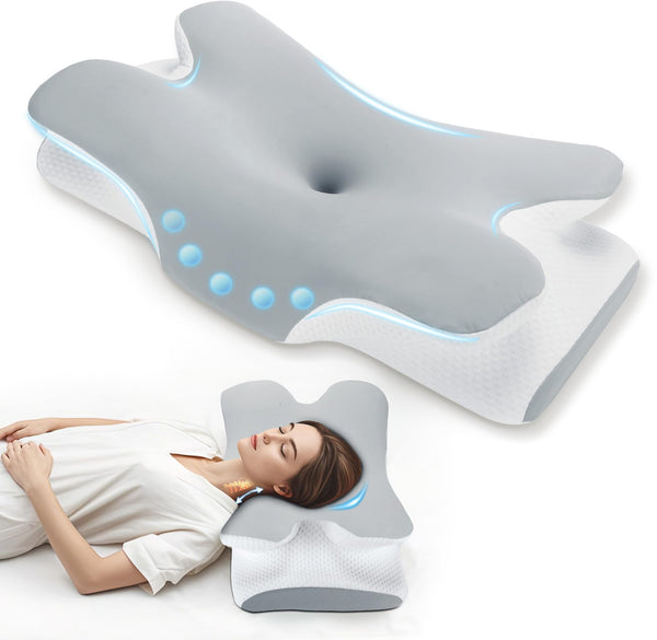 Untimaty Neck Pillow - Orthopedic Memory Foam Pillow, Ergonomic Pillow for Neck Pain Relief for Side, Back, and Stomach Sleepers with Ice Silk Cover (Gray)