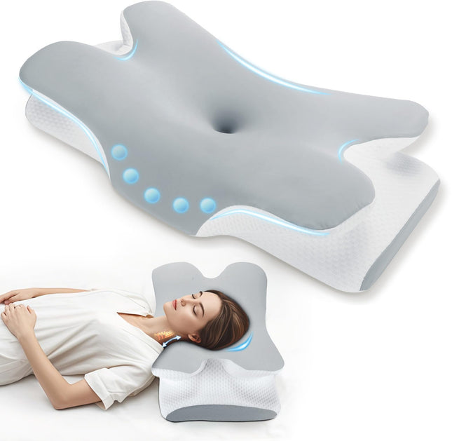 Untimaty Neck Pillow - Orthopedic Memory Foam Pillow, Ergonomic Pillow for Neck Pain Relief for Side, Back, and Stomach Sleepers with Ice Silk Cover (Gray)