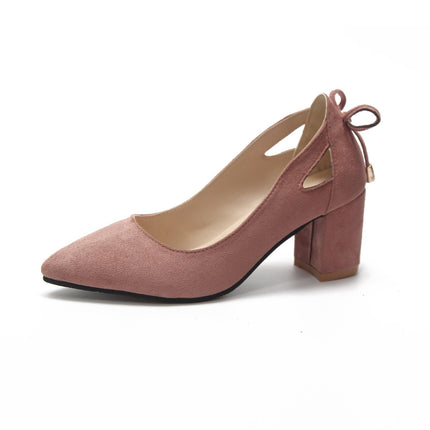 Women's Fashion High Heels, Large Size, Pointed Toe, Leather, Bowknot, Shoes, Square Heel, Party, Evening Dress, Banquet, Shoes, Chic and Elegant, Pink, 43 EU