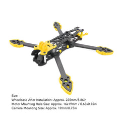 KENANLAN Quadcopter Frame Kit, FPV Racing Drone Frame Professional 225mm Wheelbase Carbon Fiber Quadcopter Frame RC Drone Accessories (Yellow)