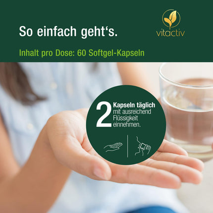 VITACTIV Omega 3 Algae Oil Capsules - 60 Capsules - Marine Omega 3 Vegan, High Dose with 1000mg Microalgae Oil per Daily Dose - 450mg Omega-3 Fatty Acids DHA &amp; EPA (2:1) - Heart, Brain, Eyes - Laboratory Tested