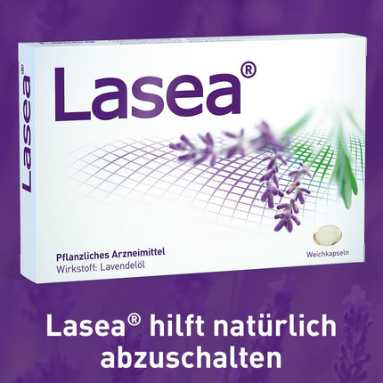 Lasea® helps you naturally unwind, calms you down, and improves your sleep. Herbal medicine with special lavender oil | 14 capsules